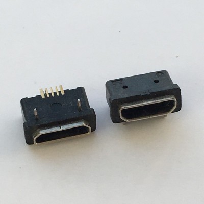 防水MICRO USB 5P母座前插后贴5.65两脚5.75